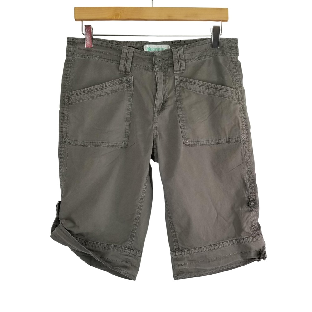 Aventura Organic Cotton Roll Cuff Bermuda Hiking Shorts Womens 6 Green Stretch